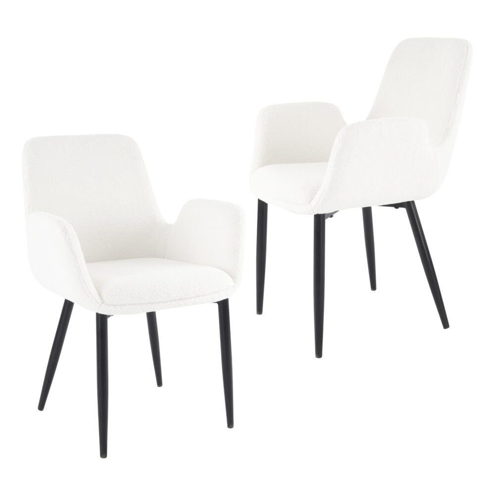 Boucle Teddy Sherpa Fabric Armrest Dining Chair Set - Black Metal Legs - Furniture > Dining > Kitchen & Dining Chairs - Rivercity House & Home Co. (ABN 18 642 972 209) - Affordable Modern Furniture Australia