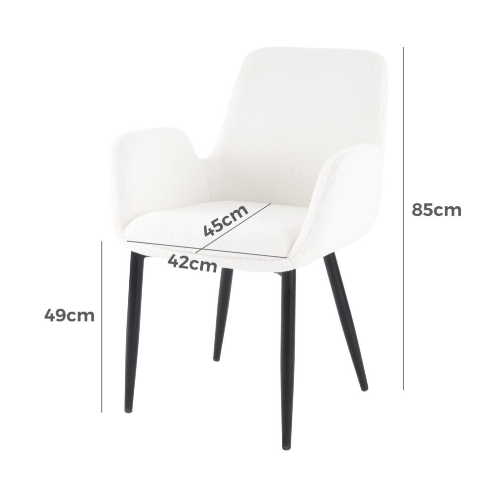 Boucle Teddy Sherpa Fabric Armrest Dining Chair Set - Black Metal Legs - Furniture > Dining > Kitchen & Dining Chairs - Rivercity House & Home Co. (ABN 18 642 972 209) - Affordable Modern Furniture Australia