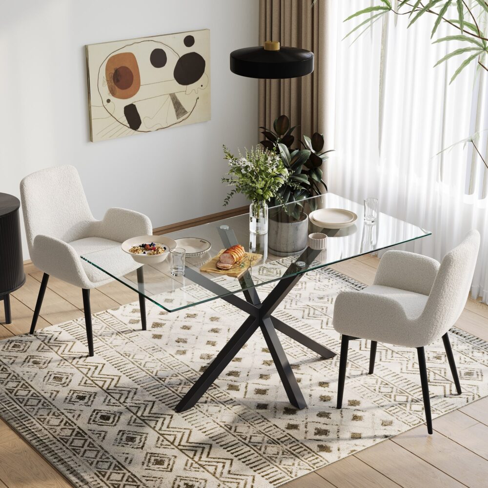 Boucle Teddy Sherpa Fabric Armrest Dining Chair Set - Black Metal Legs - Furniture > Dining > Kitchen & Dining Chairs - Rivercity House & Home Co. (ABN 18 642 972 209) - Affordable Modern Furniture Australia
