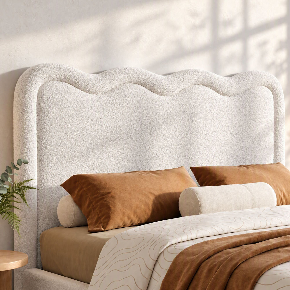 Boucle Upholstered Queen Size Wavy Bed Head - Beige - Furniture > Bedroom > Headboards - Rivercity House & Home Co. (ABN 18 642 972 209) - Affordable Modern Furniture Australia