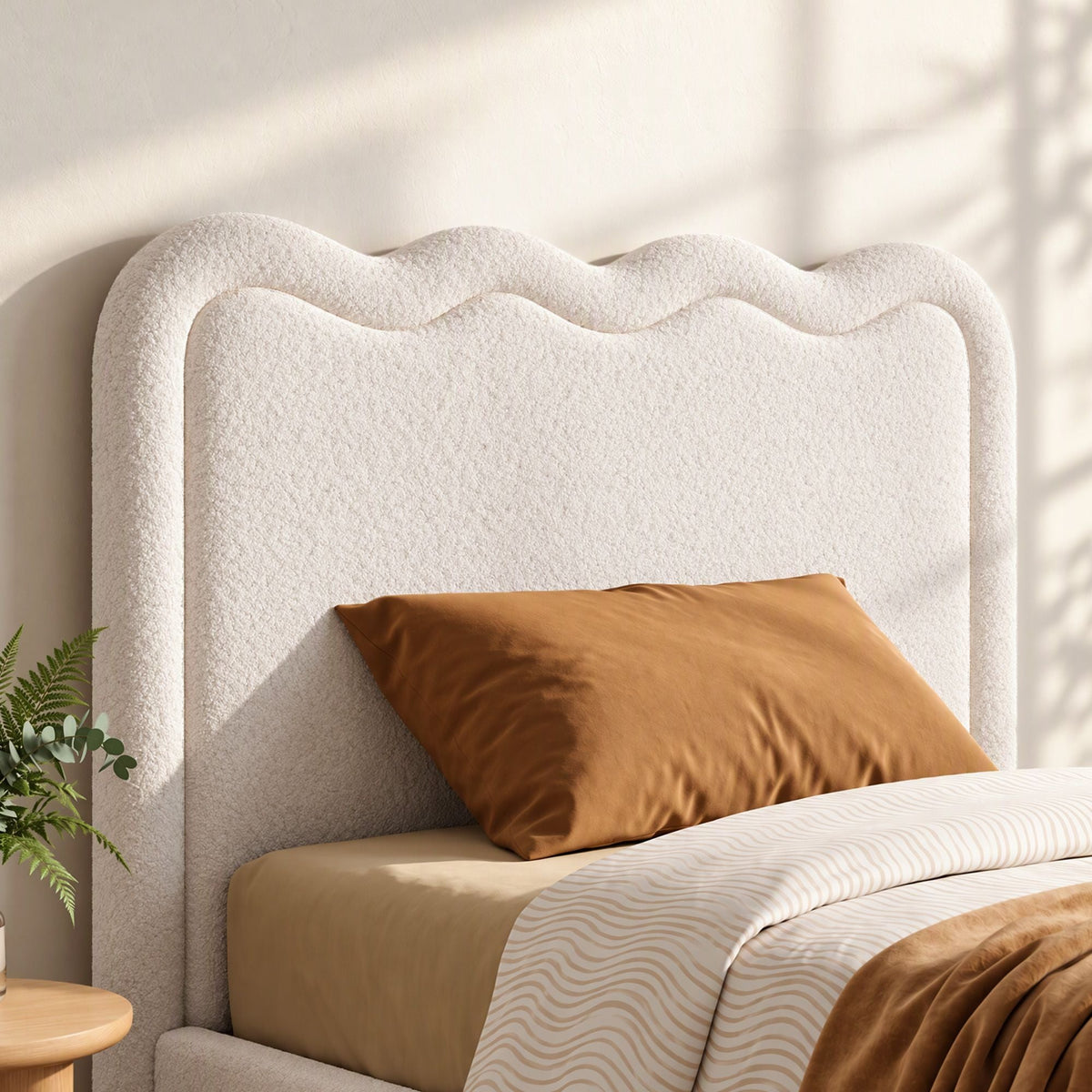 Boucle Upholstered Wavy Double Bed Headboard - Beige - Furniture > Bedroom > Headboards - Rivercity House & Home Co. (ABN 18 642 972 209) - Affordable Modern Furniture Australia