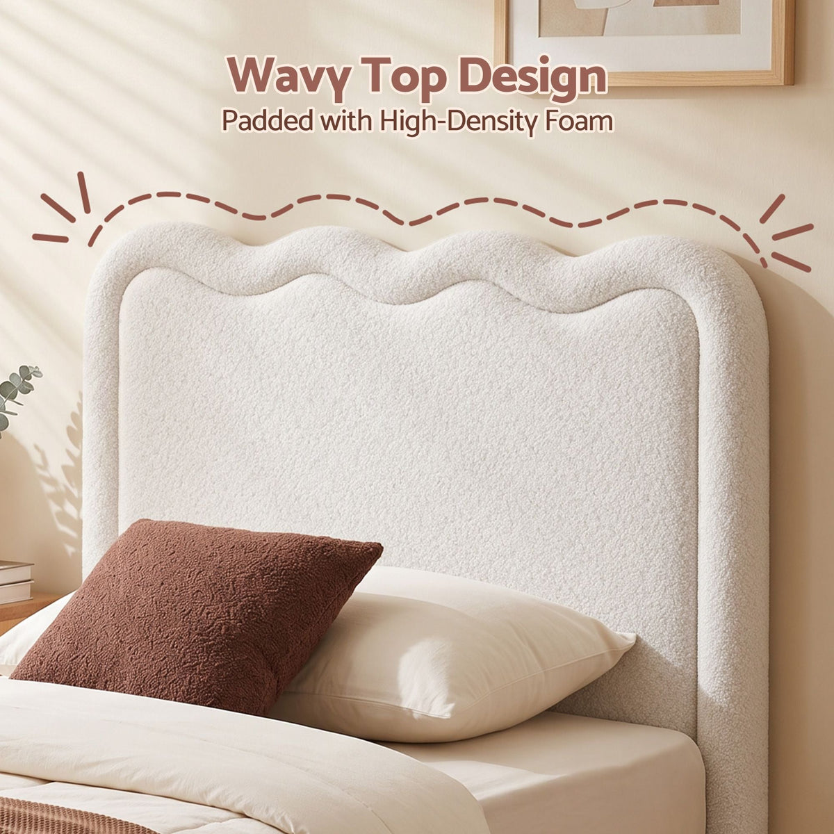 Boucle Upholstered Wavy Double Bed Headboard - Beige - Furniture > Bedroom > Headboards - Rivercity House & Home Co. (ABN 18 642 972 209) - Affordable Modern Furniture Australia
