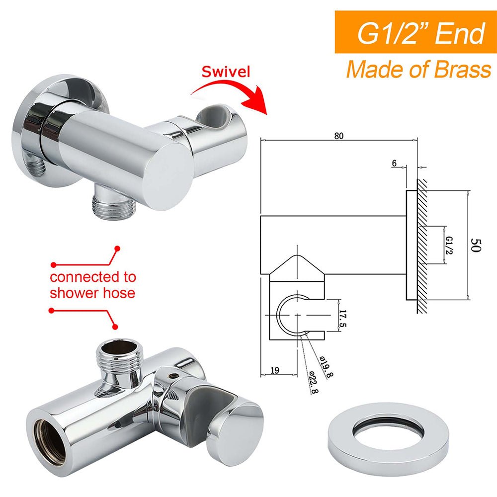 Brass Water Inlet Connector Handheld Shower Head Hose Swivel Bracket Holder Wall Elbow - Furniture > Bathroom > Shower Heads & Screens - Rivercity House & Home Co. (ABN 18 642 972 209) - Affordable Modern Furniture Australia