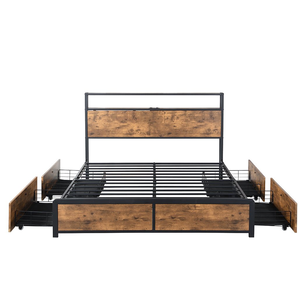 Brax LED Storage Double Bed Frame with USB & Power Outlets – Brown - Rivercity House & Home Co. (ABN 18 642 972 209) - Affordable Modern Furniture Australia