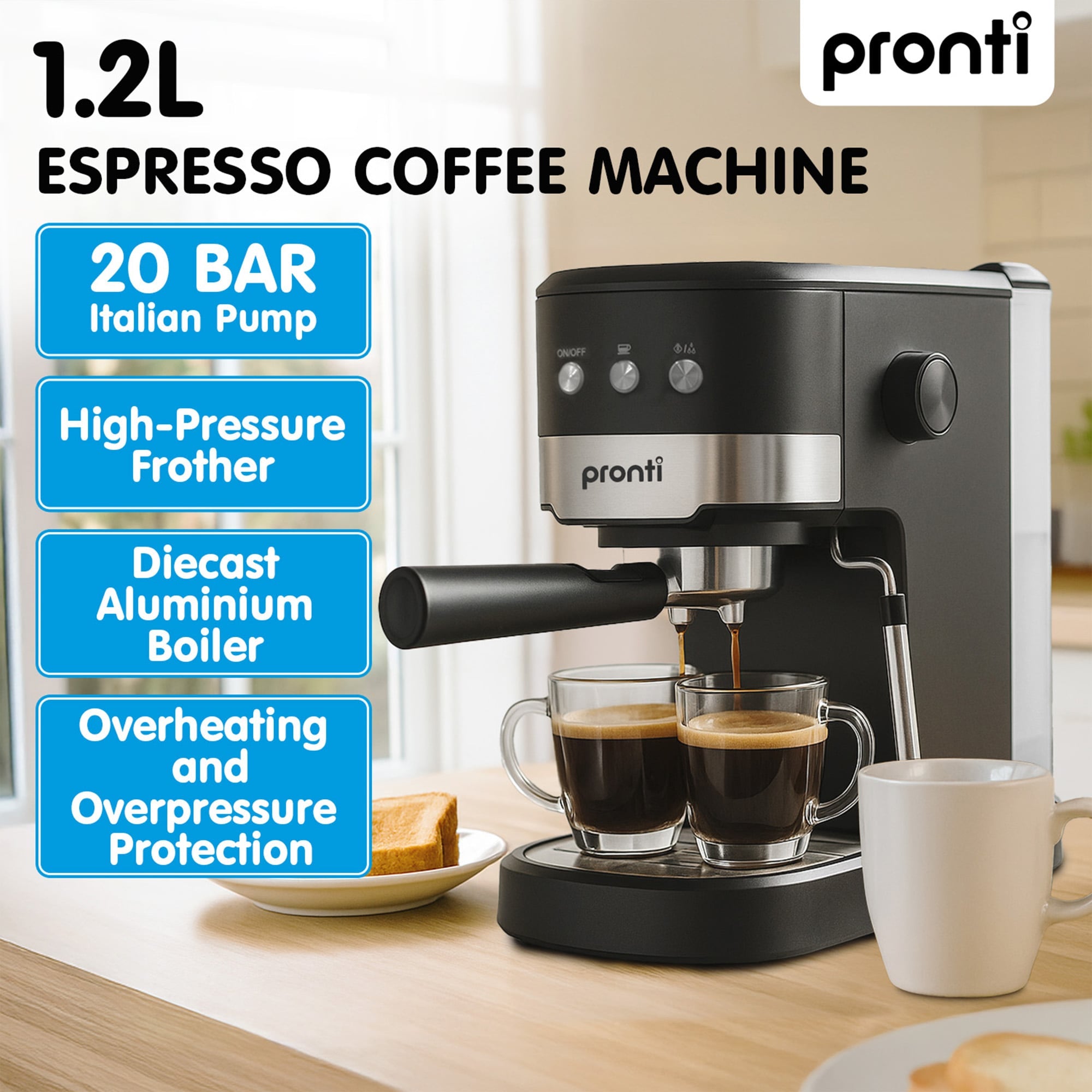 Breakfast Set with 1.25L Coffee Machine, Silver Noir Toaster & Kettle - Appliances > Kitchen Appliances > Kettles - Rivercity House & Home Co. (ABN 18 642 972 209) - Affordable Modern Furniture Australia