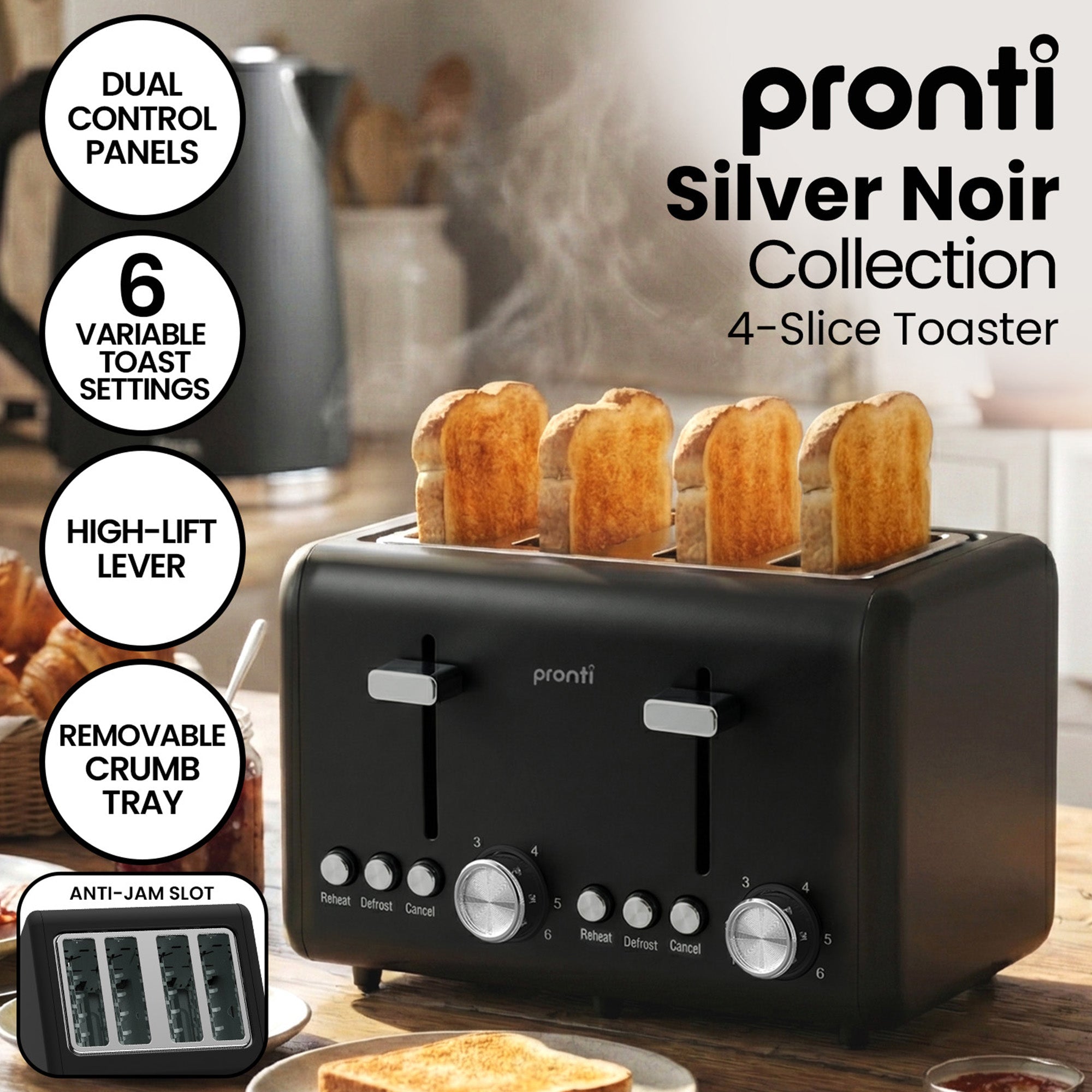 Breakfast Set with 1.25L Coffee Machine, Silver Noir Toaster & Kettle - Appliances > Kitchen Appliances > Kettles - Rivercity House & Home Co. (ABN 18 642 972 209) - Affordable Modern Furniture Australia