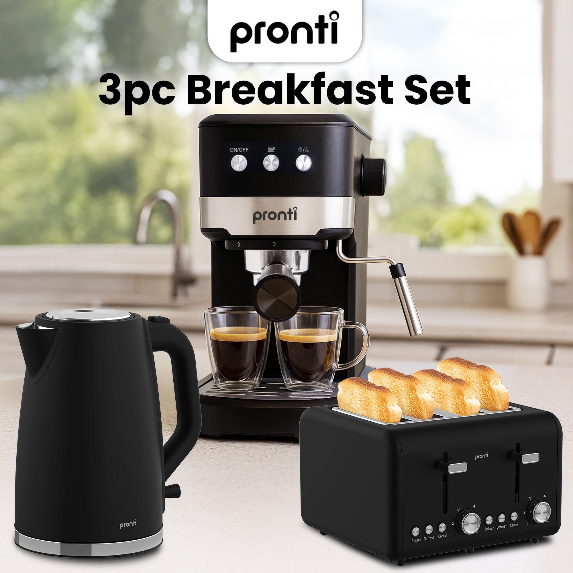 Breakfast Set with 1.25L Coffee Machine, Silver Noir Toaster & Kettle - Appliances > Kitchen Appliances > Kettles - Rivercity House & Home Co. (ABN 18 642 972 209) - Affordable Modern Furniture Australia