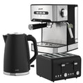 Breakfast Set with 1.6L Espresso Coffee Machine, 4-Slice Toaster & 1.7L Kettle - Silver Noir