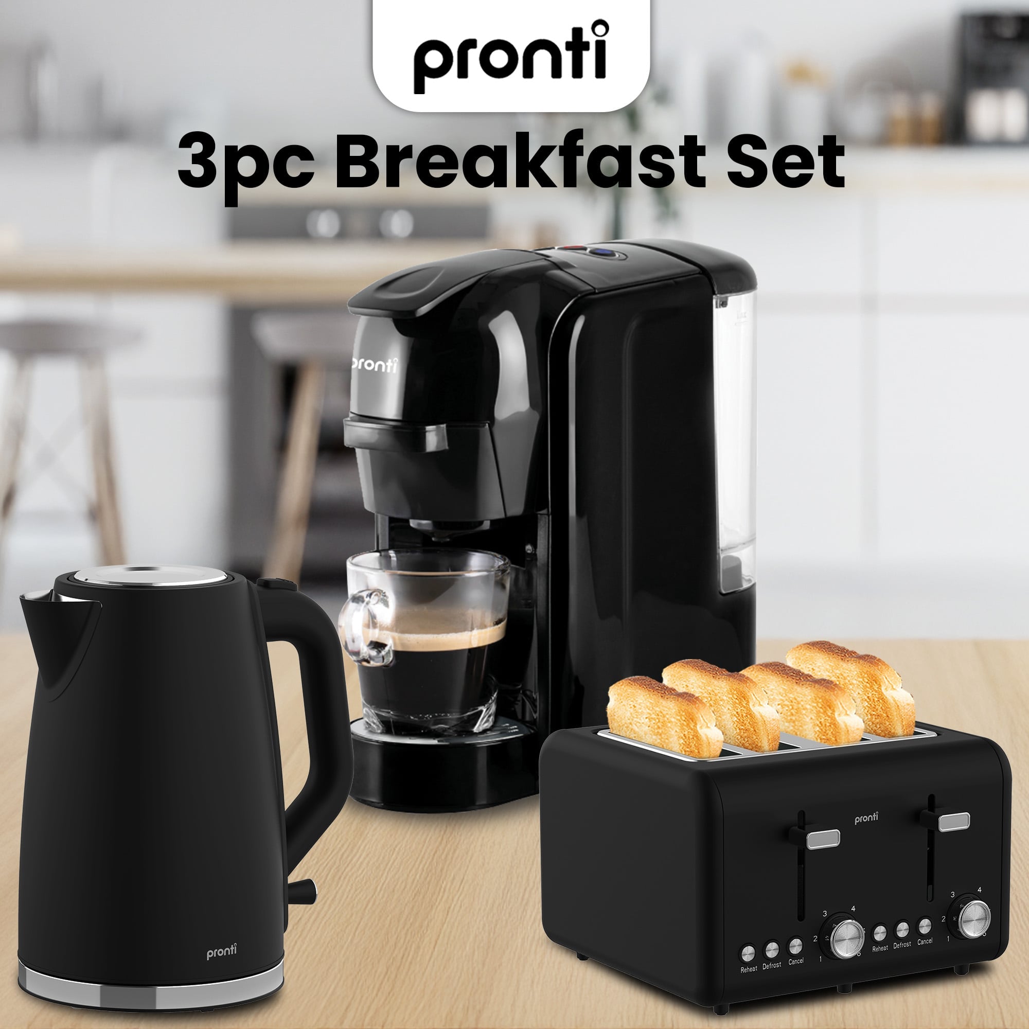 Breakfast Set with HomeMaid Coffee Machine, Silver Noir Toaster & Kettle - Appliances > Kitchen Appliances > Kettles - Rivercity House & Home Co. (ABN 18 642 972 209) - Affordable Modern Furniture Australia