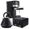 Pronti Breakfast Set with 1.2L Espresso Machine, Rose Gold Kettle & Toaster - Black