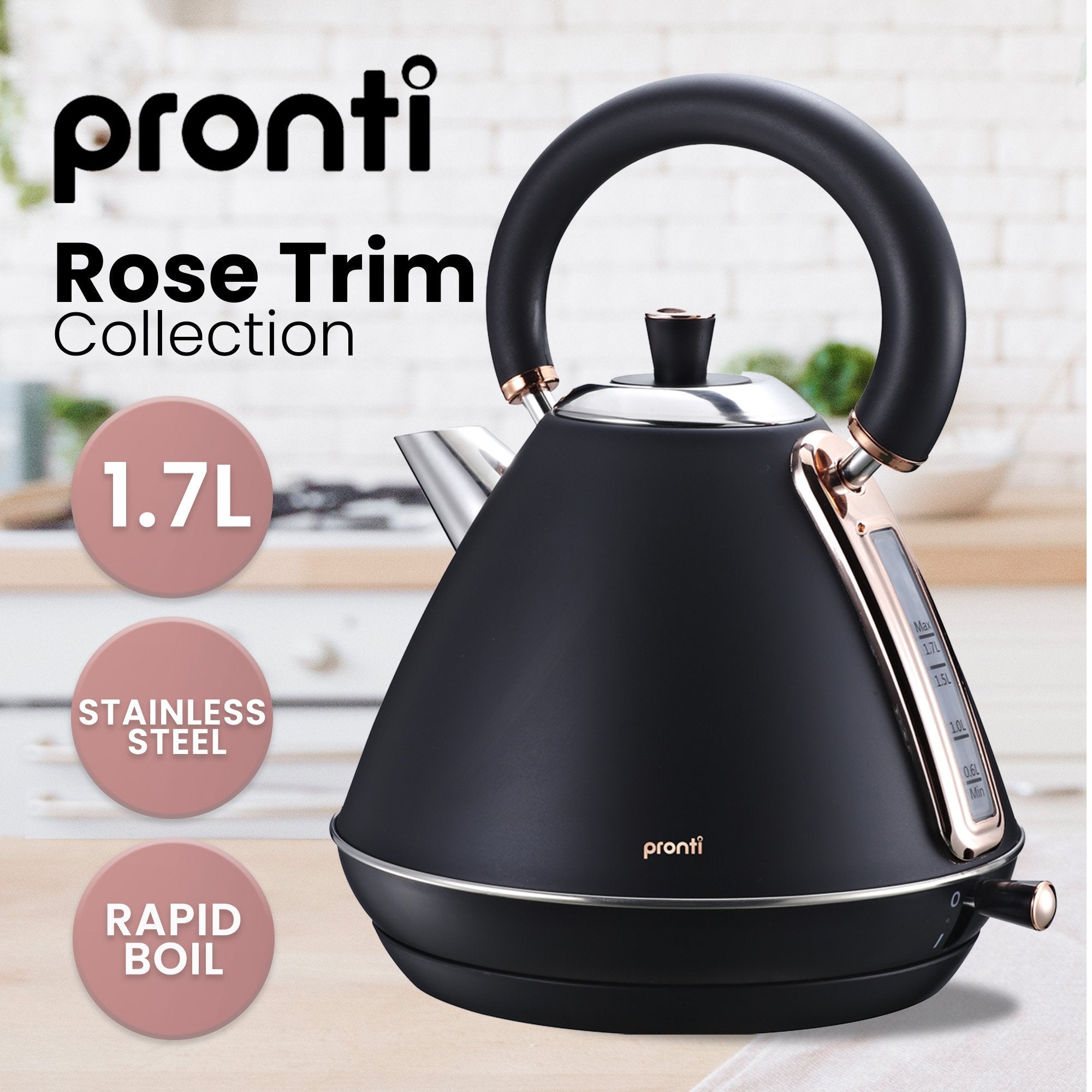 Breakfast Set with Rose Gold Kettle & Toaster with 1.2L Espresso Machine - Black - Appliances > Kitchen Appliances > Coffee Machines & Accessories - Rivercity House & Home Co. (ABN 18 642 972 209) - Affordable Modern Furniture Australia
