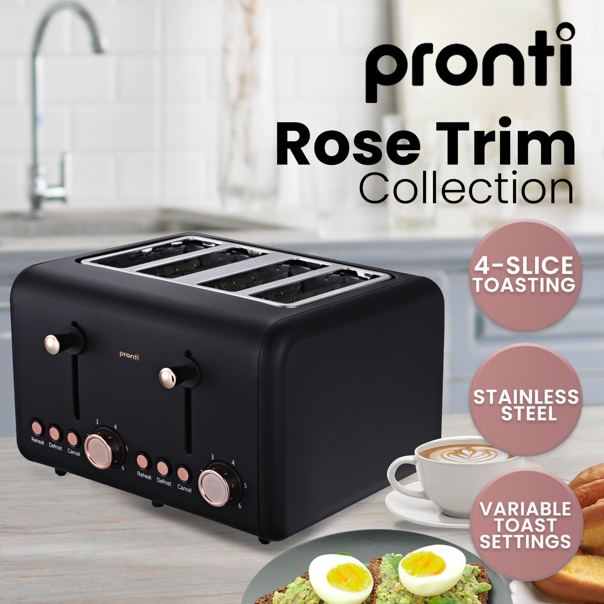 Breakfast Set with Rose Gold Kettle & Toaster with 1.2L Espresso Machine - Black - Appliances > Kitchen Appliances > Coffee Machines & Accessories - Rivercity House & Home Co. (ABN 18 642 972 209) - Affordable Modern Furniture Australia