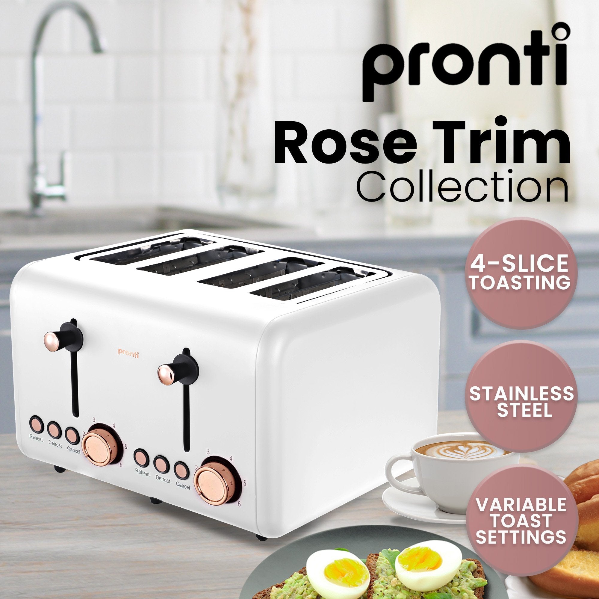 Breakfast Set with Rose Gold Kettle & Toaster with 1.2L Espresso Machine - White - Appliances > Kitchen Appliances > Coffee Machines & Accessories - Rivercity House & Home Co. (ABN 18 642 972 209) - Affordable Modern Furniture Australia