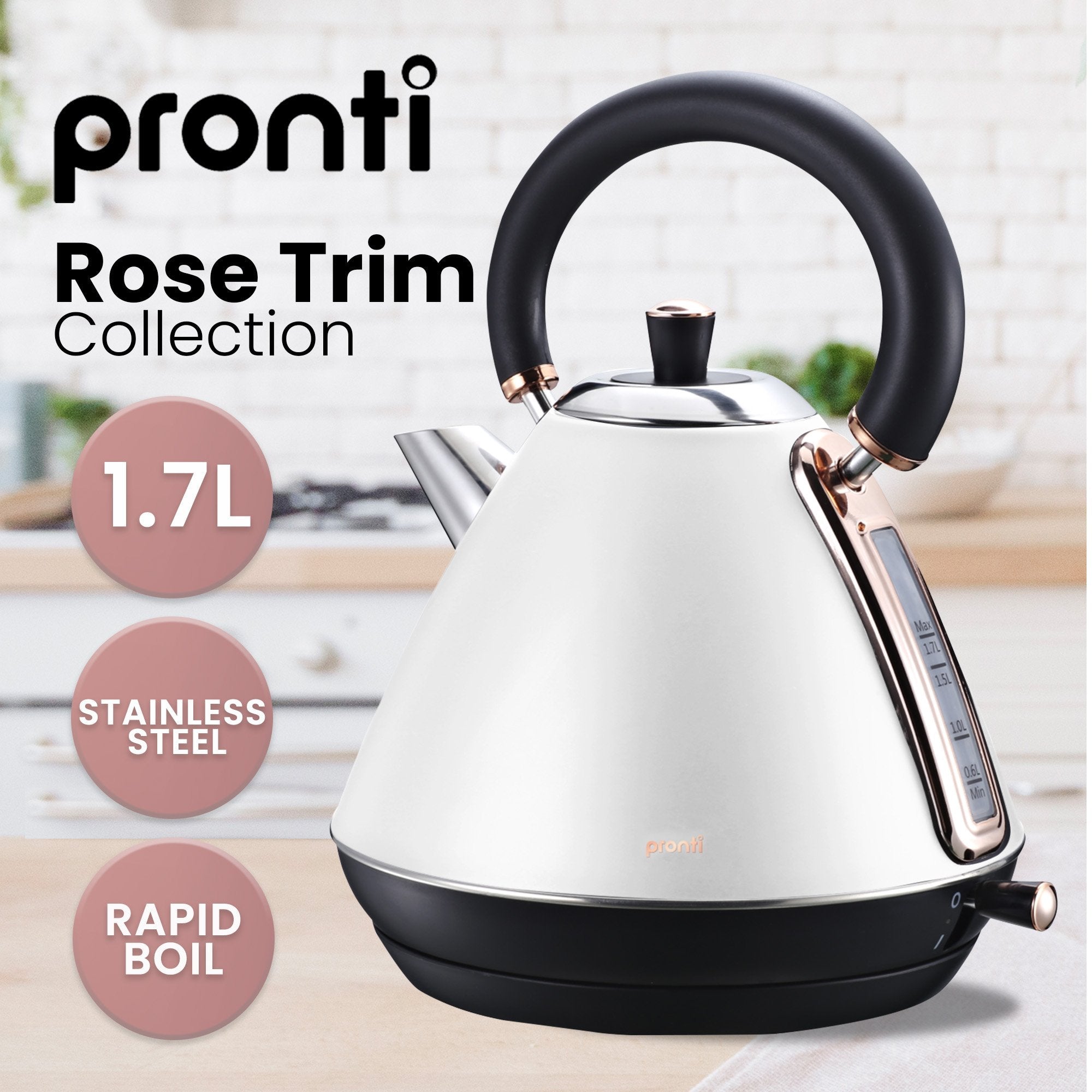 Breakfast Set with Rose Gold Kettle & Toaster with 1.2L Espresso Machine - White - Appliances > Kitchen Appliances > Coffee Machines & Accessories - Rivercity House & Home Co. (ABN 18 642 972 209) - Affordable Modern Furniture Australia