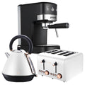 Breakfast Set with 1.2L Espresso Machine, Rose Gold Kettle & Toaster - White