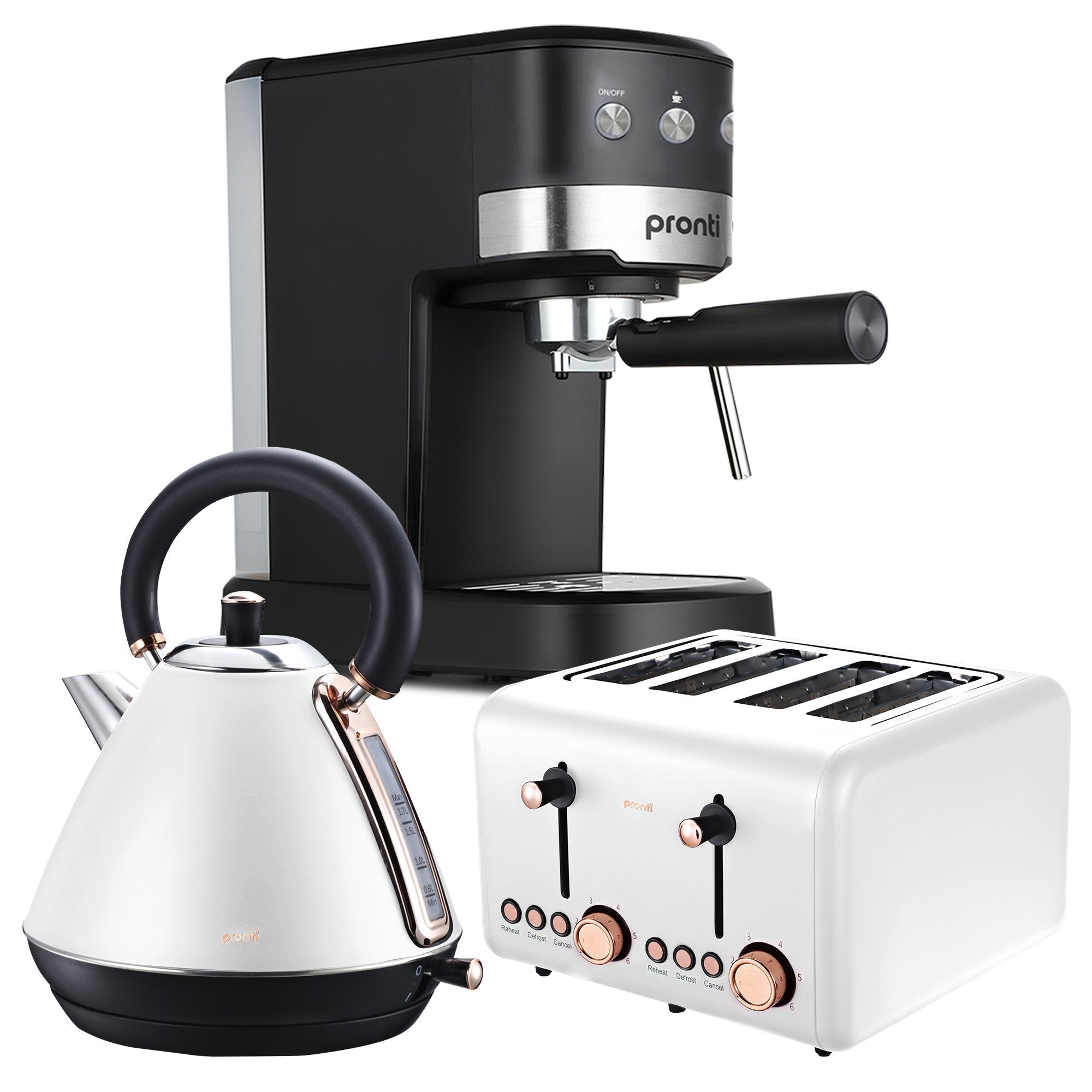 Breakfast Set with Rose Gold Kettle & Toaster with 1.2L Espresso Machine - White - Appliances > Kitchen Appliances > Coffee Machines & Accessories - Rivercity House & Home Co. (ABN 18 642 972 209) - Affordable Modern Furniture Australia