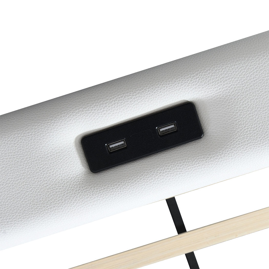 Brighton LED Storage Queen Bed Frame with USB Charging - White - Rivercity House & Home Co. (ABN 18 642 972 209) - Affordable Modern Furniture Australia