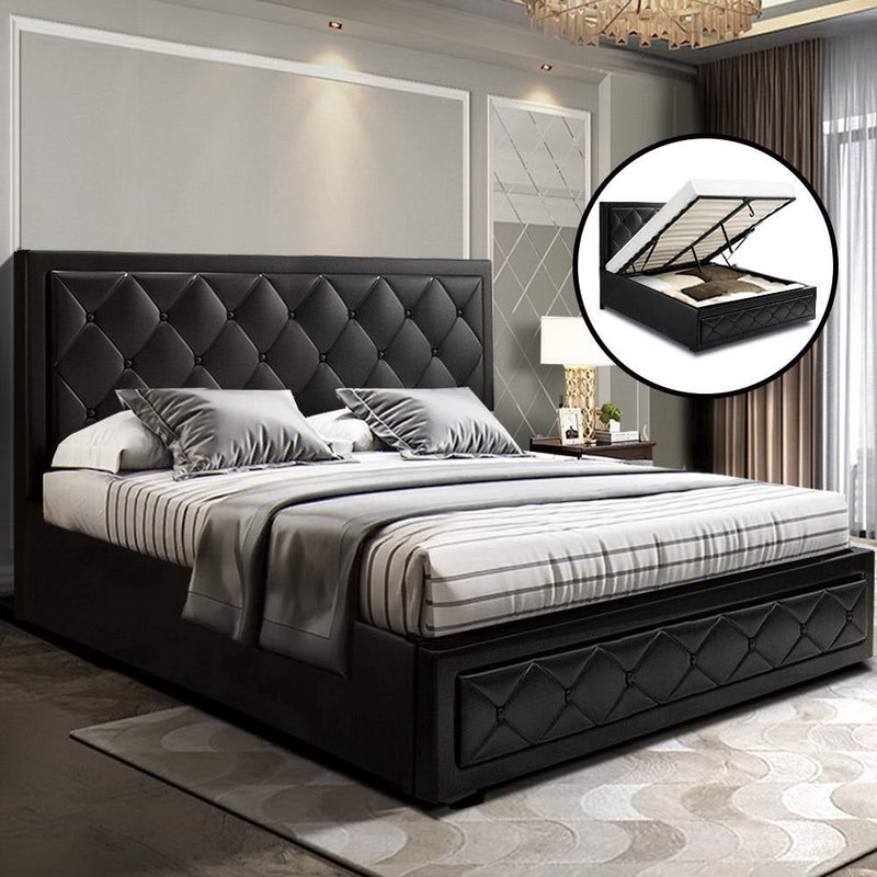 Bronte Storage Double Bed Frame Black - Rivercity House & Home Co. (ABN 18 642 972 209) - Affordable Modern Furniture Australia