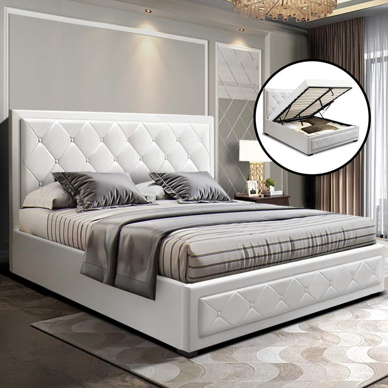 Bronte Storage Queen Bed Frame White - Rivercity House & Home Co. (ABN 18 642 972 209) - Affordable Modern Furniture Australia