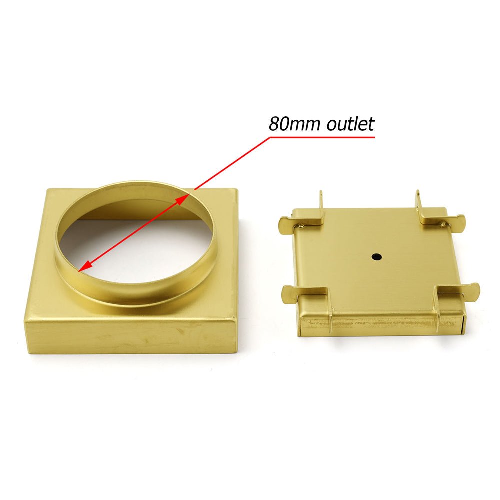 Brushed Gold 100x100mm Tile Insert Floor Drain Square Shower Grate 80mm Waste - Furniture > Bathroom > Shower Heads & Screens - Rivercity House & Home Co. (ABN 18 642 972 209) - Affordable Modern Furniture Australia