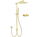 12" Large Brushed Gold Round Shower Head with Handheld, Sliding Rail & Mixer Set - Brushed Gold