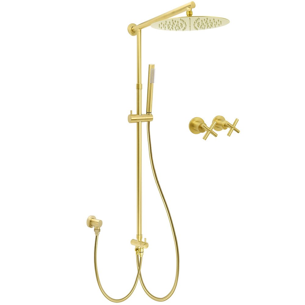 Brushed Gold 12" Large Shower Head One Spray Mode Handheld Rose Sliding Rail Arm Round Mixer Set - Furniture > Bathroom > Shower Heads & Screens - Rivercity House & Home Co. (ABN 18 642 972 209) - Affordable Modern Furniture Australia