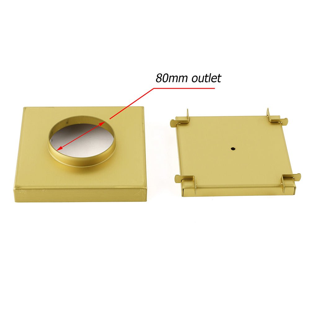 Brushed Gold 150x150mm Tile Insert Floor Drain Shower Grate 80mm Waste Watermark - Furniture > Bathroom > Shower Heads & Screens - Rivercity House & Home Co. (ABN 18 642 972 209) - Affordable Modern Furniture Australia