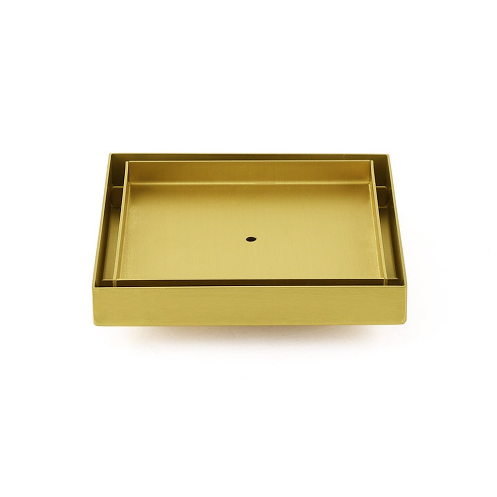 Brushed Gold 150x150mm Tile Insert Floor Drain Shower Grate 80mm Waste Watermark - Furniture > Bathroom > Shower Heads & Screens - Rivercity House & Home Co. (ABN 18 642 972 209) - Affordable Modern Furniture Australia