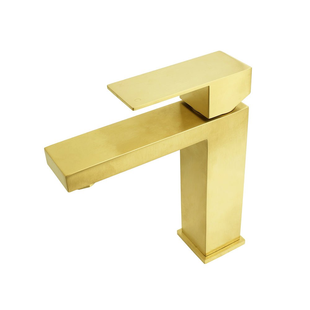 Brushed Gold 165mm Square Basin Mixer Faucet Hot Cold Tap Kitchen Laundry Vanity - Furniture > Bathroom > Shower Heads & Screens - Rivercity House & Home Co. (ABN 18 642 972 209) - Affordable Modern Furniture Australia