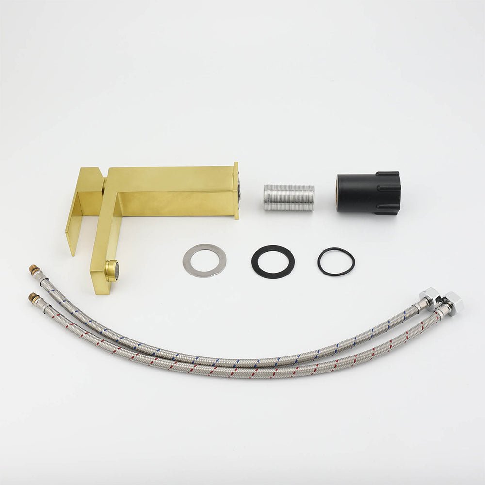 Brushed Gold 165mm Square Basin Mixer Faucet Hot Cold Tap Kitchen Laundry Vanity - Furniture > Bathroom > Shower Heads & Screens - Rivercity House & Home Co. (ABN 18 642 972 209) - Affordable Modern Furniture Australia