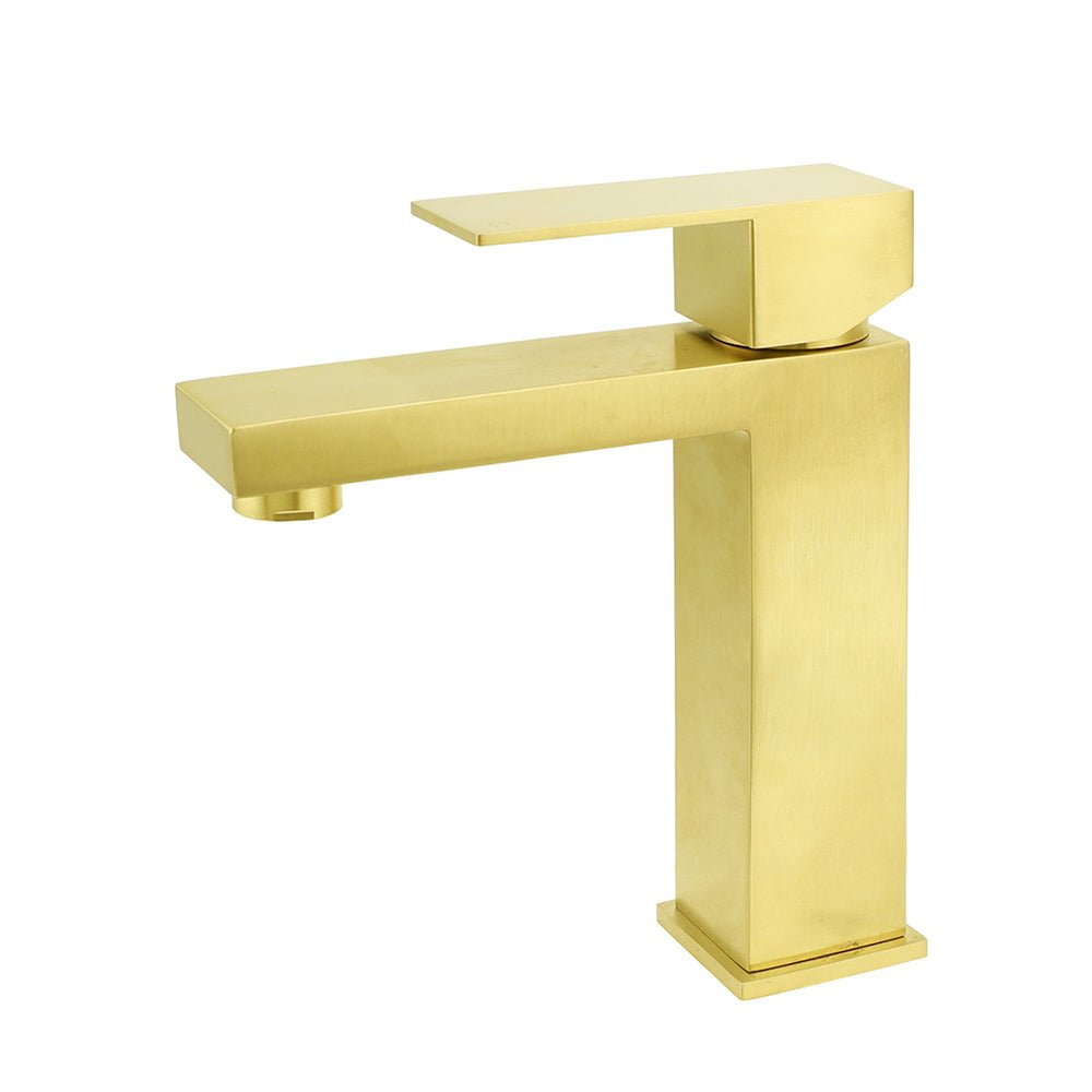 Brushed Gold 165mm Square Basin Mixer Faucet Hot Cold Tap Kitchen Laundry Vanity - Furniture > Bathroom > Shower Heads & Screens - Rivercity House & Home Co. (ABN 18 642 972 209) - Affordable Modern Furniture Australia