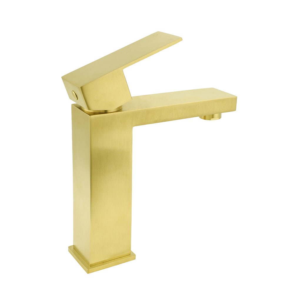 Brushed Gold 165mm Square Basin Mixer Faucet Hot Cold Tap Kitchen Laundry Vanity - Furniture > Bathroom > Shower Heads & Screens - Rivercity House & Home Co. (ABN 18 642 972 209) - Affordable Modern Furniture Australia