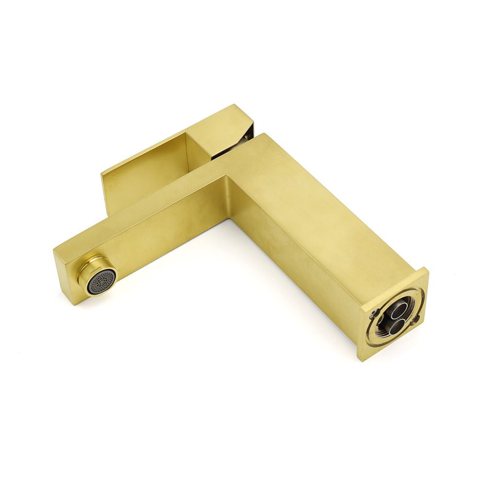 Brushed Gold 165mm Square Basin Mixer Faucet Hot Cold Tap Kitchen Laundry Vanity - Furniture > Bathroom > Shower Heads & Screens - Rivercity House & Home Co. (ABN 18 642 972 209) - Affordable Modern Furniture Australia