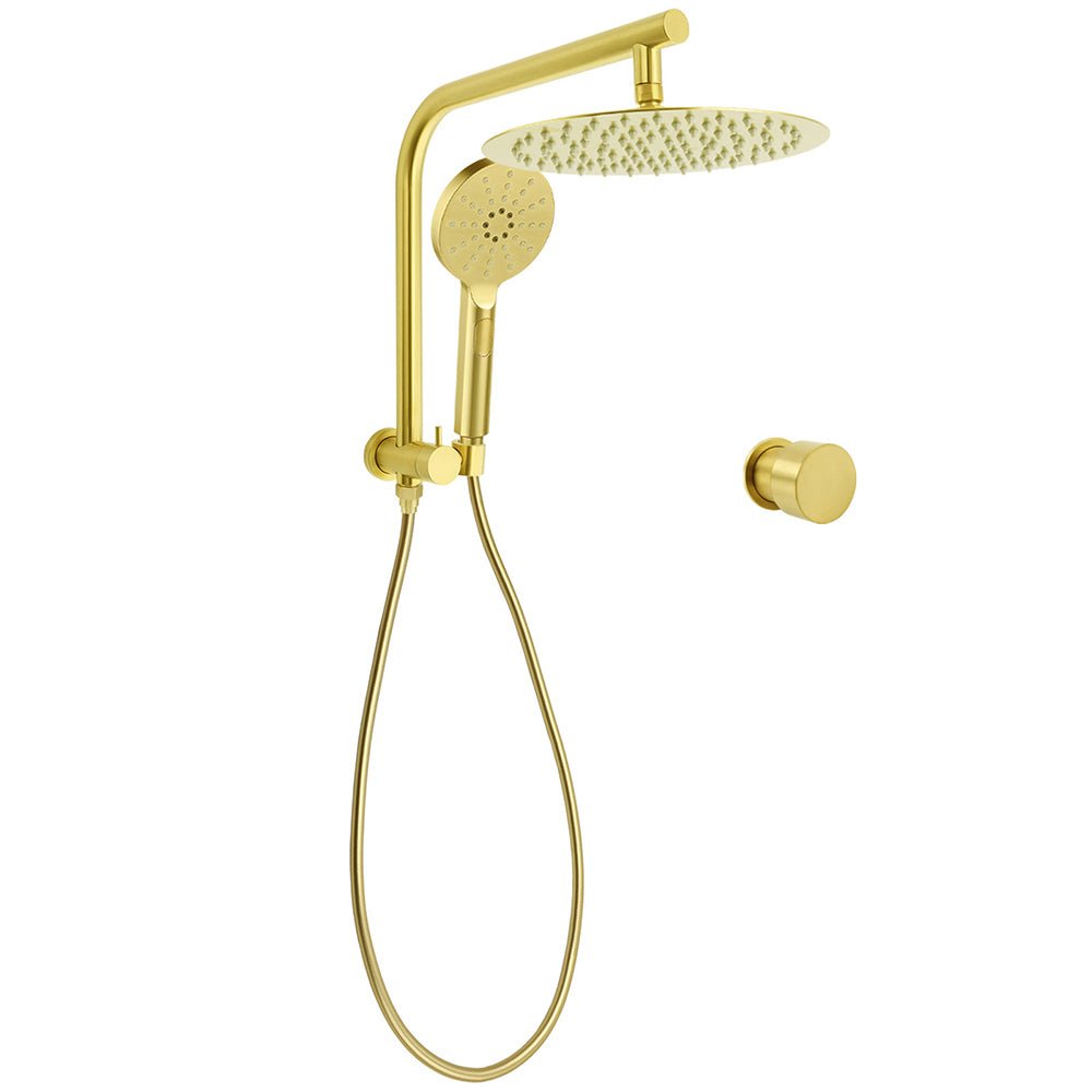 Brushed Gold 2in1 Round 12" Rain Shower Head 3 Mode Handheld Diverter Wall Arm Mixer Set - Furniture > Bathroom > Shower Heads & Screens - Rivercity House & Home Co. (ABN 18 642 972 209) - Affordable Modern Furniture Australia