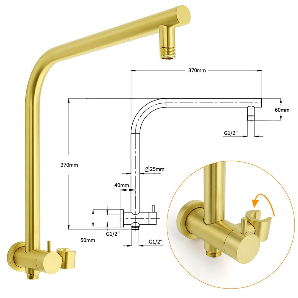 Brushed Gold 2in1 Round Large 12" Rainfall Shower Head Metal Handheld Wall Arm Bath Mixer - Furniture > Bathroom > Shower Heads & Screens - Rivercity House & Home Co. (ABN 18 642 972 209) - Affordable Modern Furniture Australia