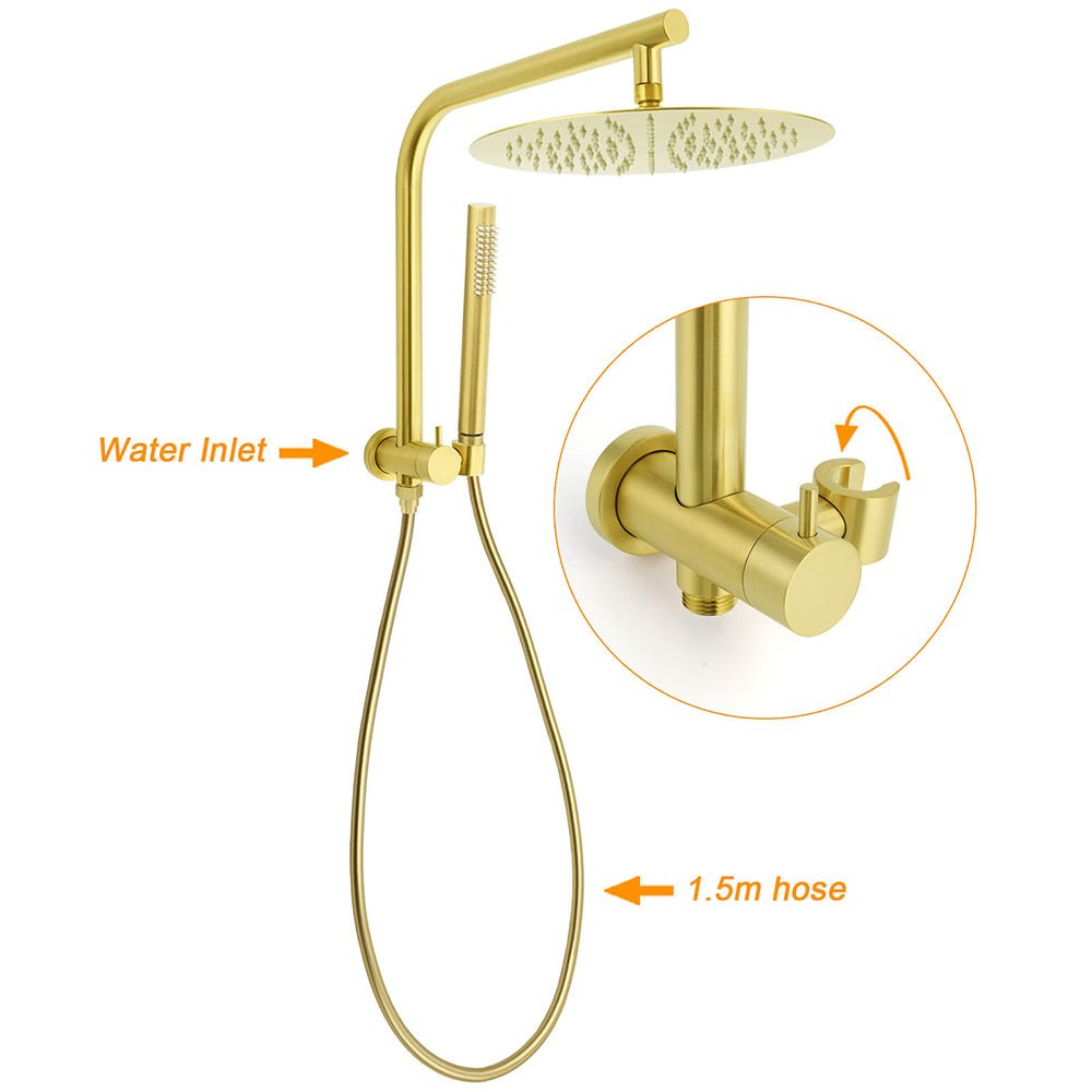 Brushed Gold 2in1 Round Large 12" Rainfall Shower Head Metal Handheld Wall Arm Bath Mixer - Furniture > Bathroom > Shower Heads & Screens - Rivercity House & Home Co. (ABN 18 642 972 209) - Affordable Modern Furniture Australia