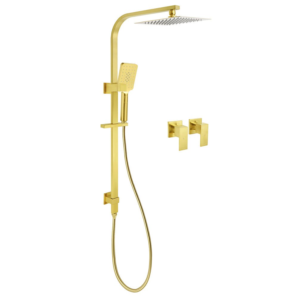 Brushed Gold 2in1 Set 8" Square Rain Shower Head 3 Modes Handheld Silde Rail Arm Twin Taps - Furniture > Bathroom > Shower Heads & Screens - Rivercity House & Home Co. (ABN 18 642 972 209) - Affordable Modern Furniture Australia