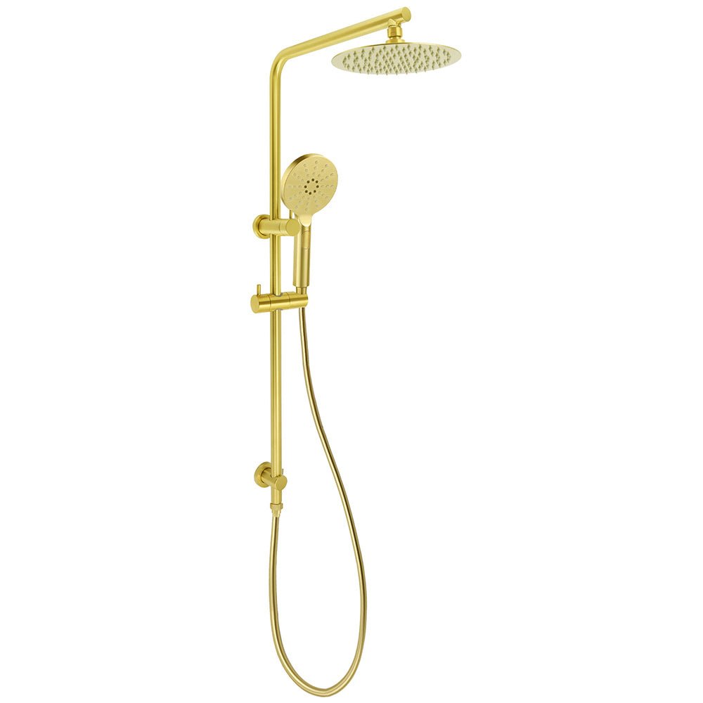 Brushed Gold 2in1 Shower Set 8" Round Head 3 Modes Handheld Sliding Rail Arm + Twin Taps - Furniture > Bathroom > Shower Heads & Screens - Rivercity House & Home Co. (ABN 18 642 972 209) - Affordable Modern Furniture Australia