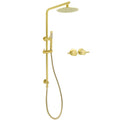 2in1 8" Round Stainless Steel Shower Set with Sliding Rail & Twin Taps - Brushed Gold