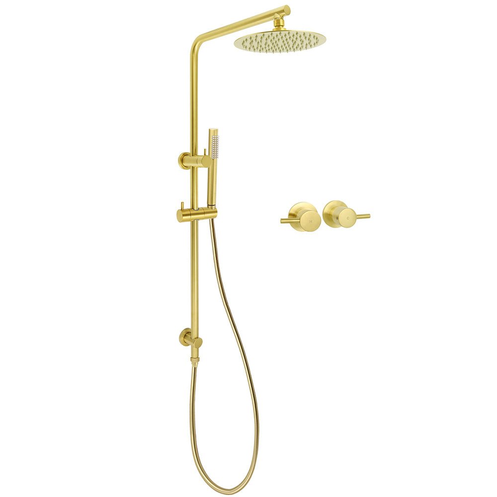 Brushed Gold 2in1 Shower Set 8" Round Head Stainless Steel Handheld Sliding Rail Arm + Twin Taps - Furniture > Bathroom > Shower Heads & Screens - Rivercity House & Home Co. (ABN 18 642 972 209) - Affordable Modern Furniture Australia