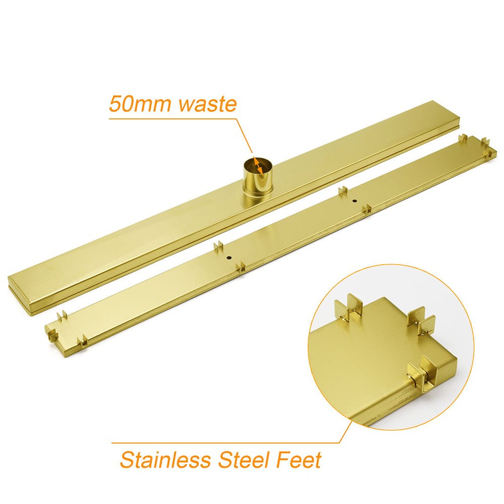 Brushed Gold 304SUS 800mm Tile Insert Shower Grate Floor Drain 50mm Waste Outlet - Furniture > Bathroom > Shower Heads & Screens - Rivercity House & Home Co. (ABN 18 642 972 209) - Affordable Modern Furniture Australia