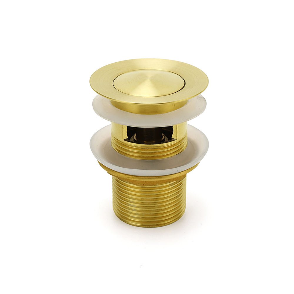 Brushed Gold 32mm Pop Up Push Waste Plug With Overflow Basin Sink Drain Outlet - Furniture > Bathroom > Shower Heads & Screens - Rivercity House & Home Co. (ABN 18 642 972 209) - Affordable Modern Furniture Australia