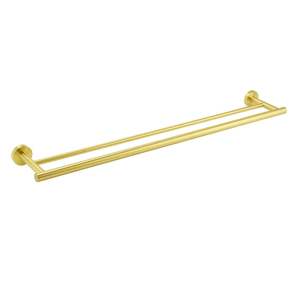 Brushed Gold 600mm Long Double Towel Rack Rail Holder Bar Round Stainless Steel - Home & Garden > Bathroom Accessories > Shower Accessories - Rivercity House & Home Co. (ABN 18 642 972 209) - Affordable Modern Furniture Australia