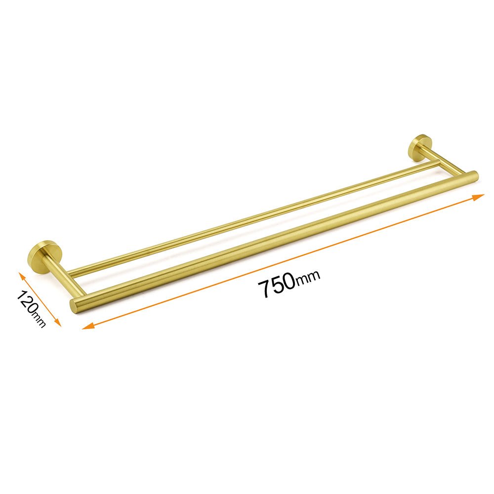 Brushed Gold 600mm Long Double Towel Rack Rail Holder Bar Round Stainless Steel - Home & Garden > Bathroom Accessories > Shower Accessories - Rivercity House & Home Co. (ABN 18 642 972 209) - Affordable Modern Furniture Australia