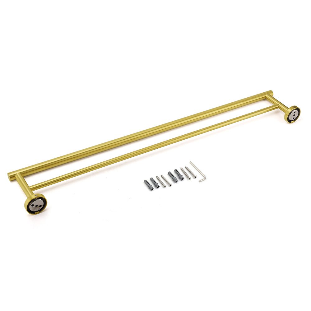 Brushed Gold 600mm Long Double Towel Rack Rail Holder Bar Round Stainless Steel - Home & Garden > Bathroom Accessories > Shower Accessories - Rivercity House & Home Co. (ABN 18 642 972 209) - Affordable Modern Furniture Australia