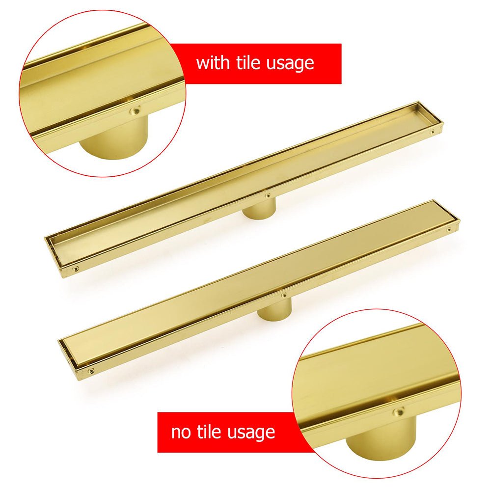 Brushed Gold 600mm Tile Insert Linear Shower Grate Floor Drain 50mm Outlet Waste - Furniture > Bathroom > Shower Heads & Screens - Rivercity House & Home Co. (ABN 18 642 972 209) - Affordable Modern Furniture Australia