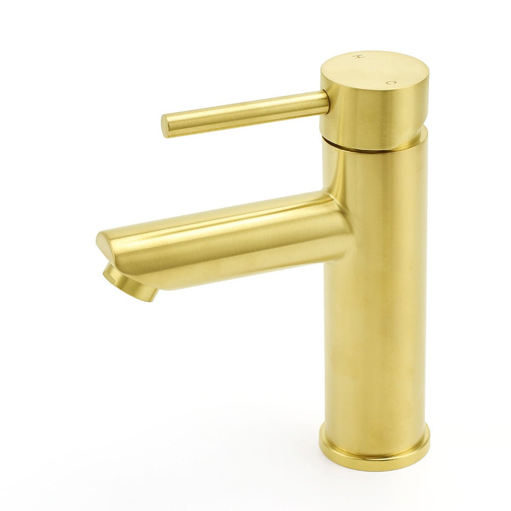 Brushed Gold 7.5L/min Kitchen Laundry Round Basin Mixer Vanity Sink Faucet Tap - Furniture > Bathroom > Shower Heads & Screens - Rivercity House & Home Co. (ABN 18 642 972 209) - Affordable Modern Furniture Australia