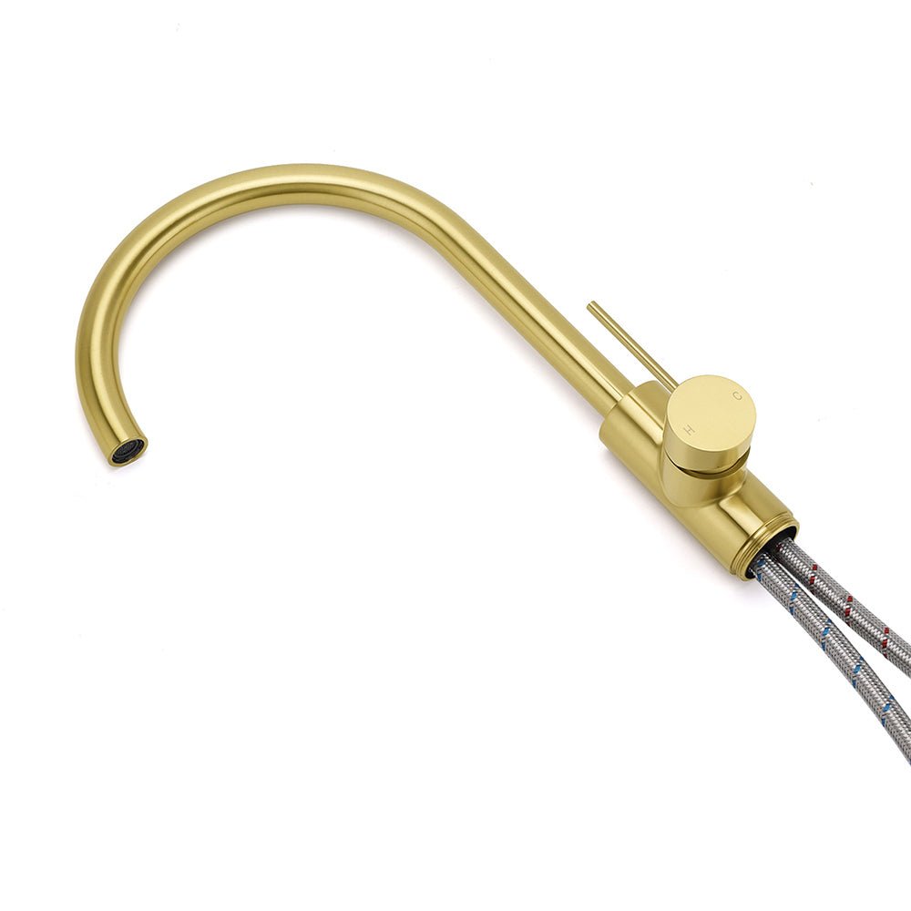 Brushed Gold Bath Tub Mixer Tap Free Standing Faucet Filler Spout Hot Cold Water - Furniture > Bathroom > Shower Heads & Screens - Rivercity House & Home Co. (ABN 18 642 972 209) - Affordable Modern Furniture Australia