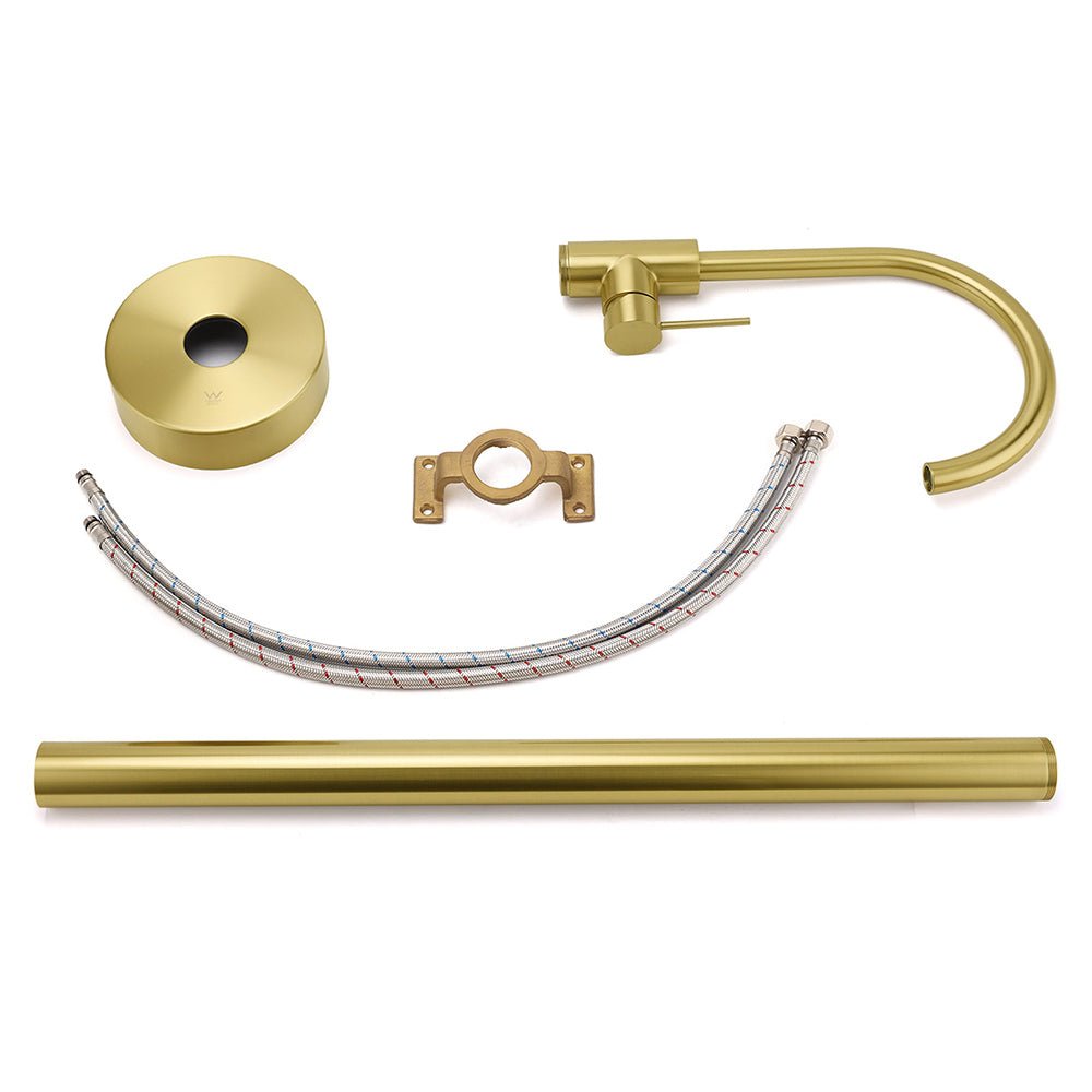 Brushed Gold Bath Tub Mixer Tap Free Standing Faucet Filler Spout Hot Cold Water - Furniture > Bathroom > Shower Heads & Screens - Rivercity House & Home Co. (ABN 18 642 972 209) - Affordable Modern Furniture Australia
