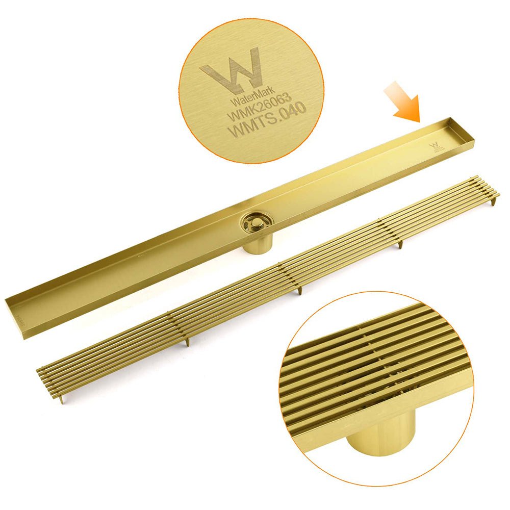 Brushed Gold Bathroom 800mm Strip Fence Long Shower Grate Floor Drain 50mm Waste - Furniture > Bathroom > Shower Heads & Screens - Rivercity House & Home Co. (ABN 18 642 972 209) - Affordable Modern Furniture Australia